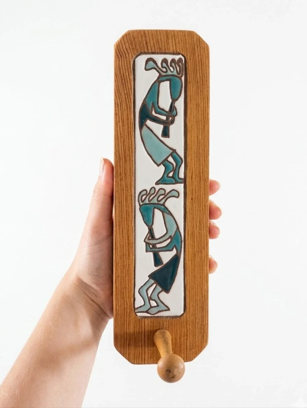 Vintage New Mexico Handcrafted Wood & Tile Ristra Hanger – Kokopelli Motif by De